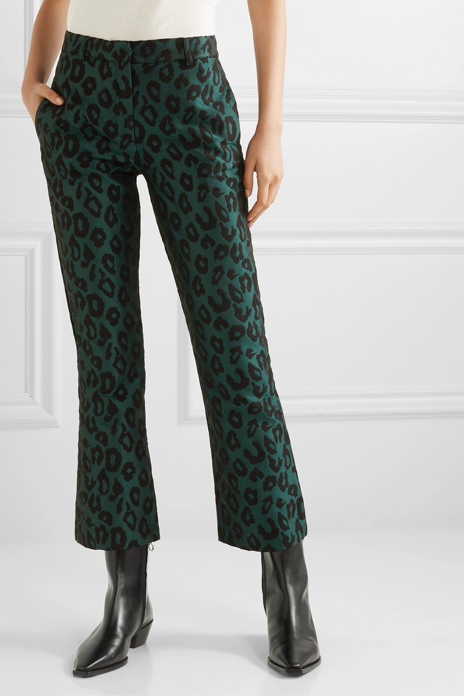 Anine Bing Cindy Leopard Jacquard Slim Leg Pants