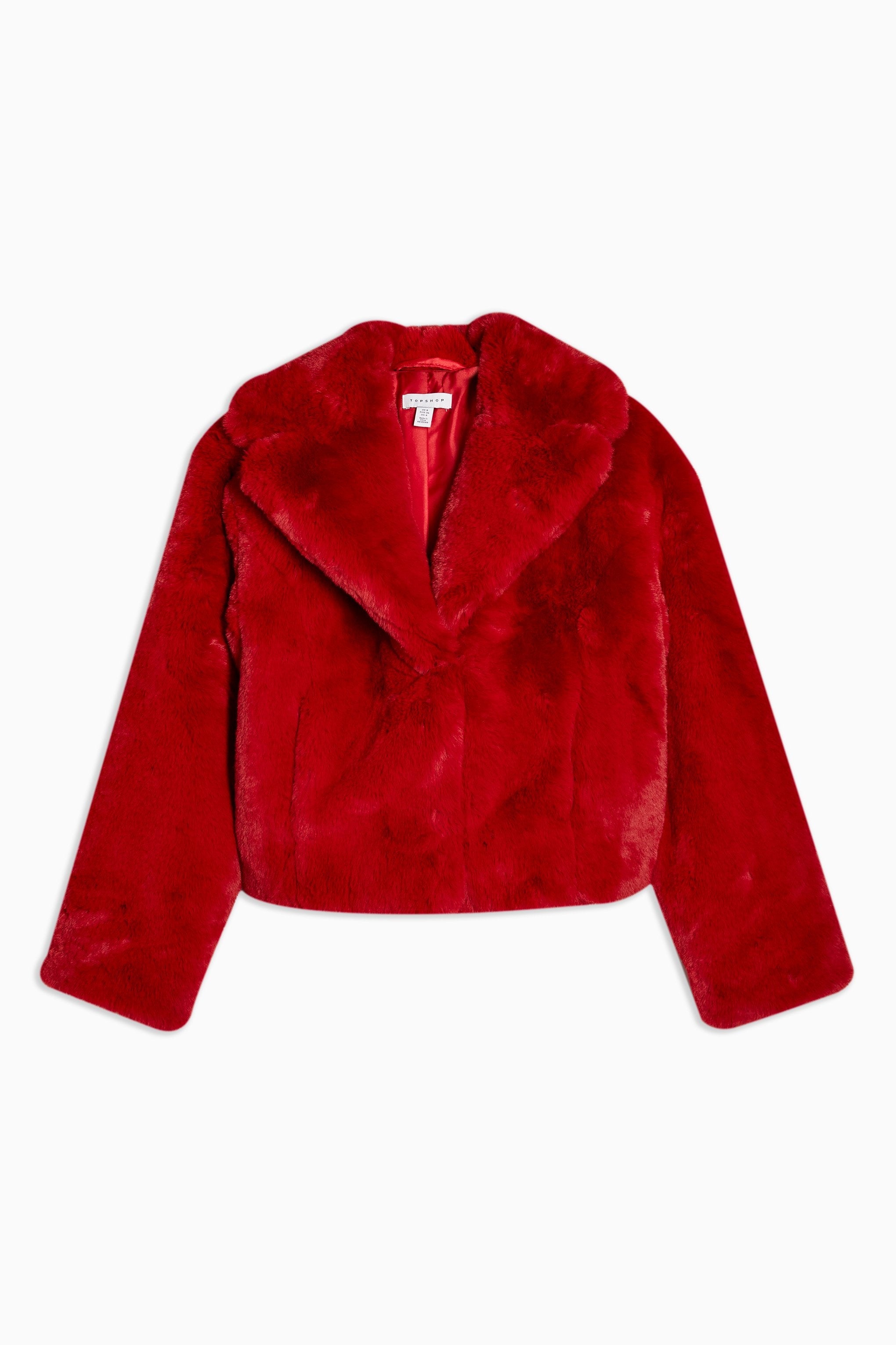 Red fur coat on sale cropped