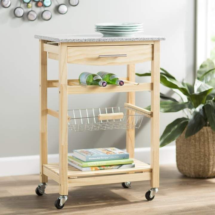 Small Kitchen Island with Storage, Rolling Kitchen Island, Basket, Wine Rack, 3-Tier Rack Winston Porter