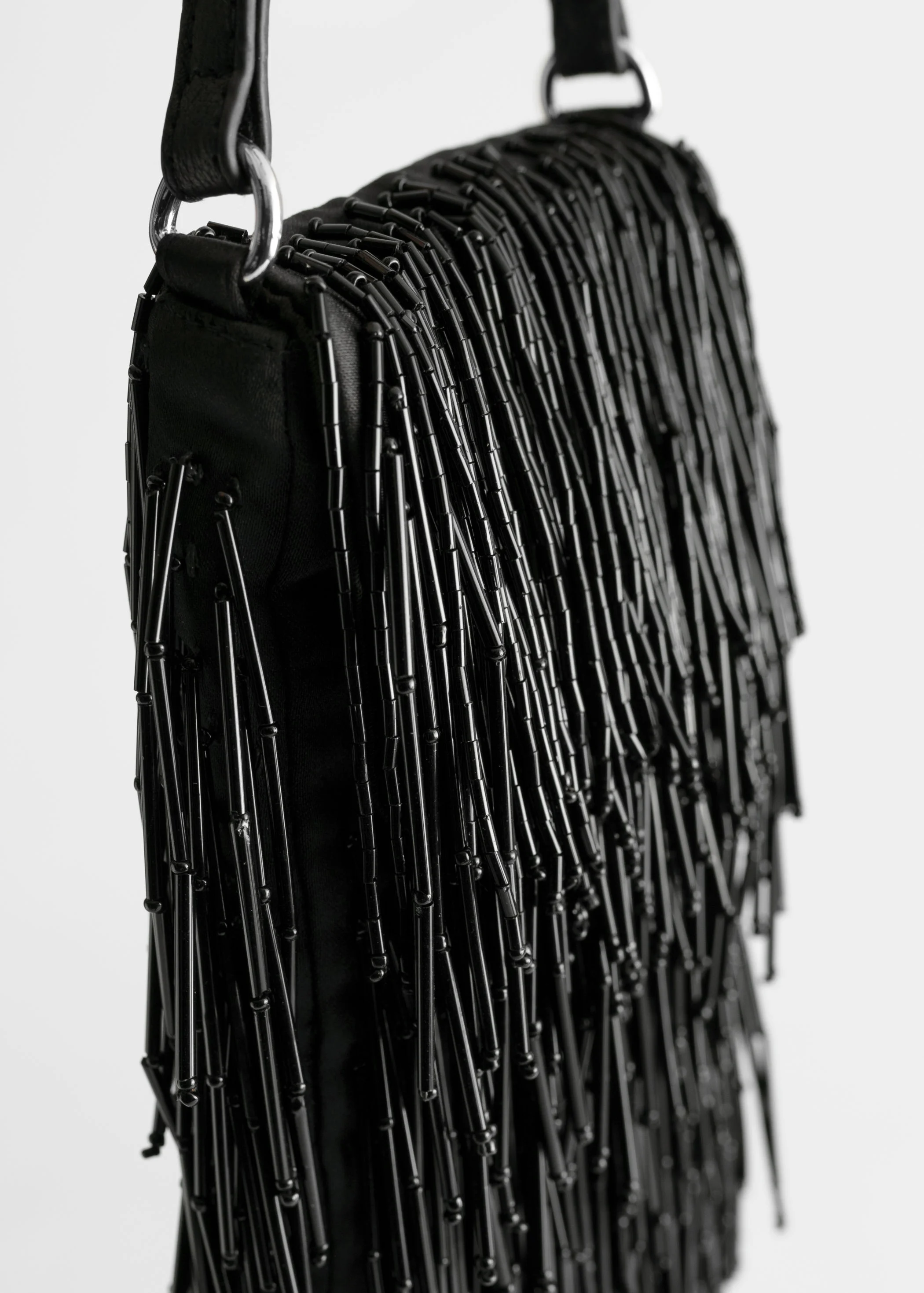 CROSSBODY BAG WITH BEADS AND FRINGING - Black