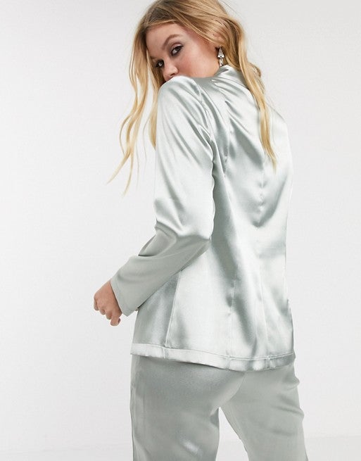 metallic silver suit jacket