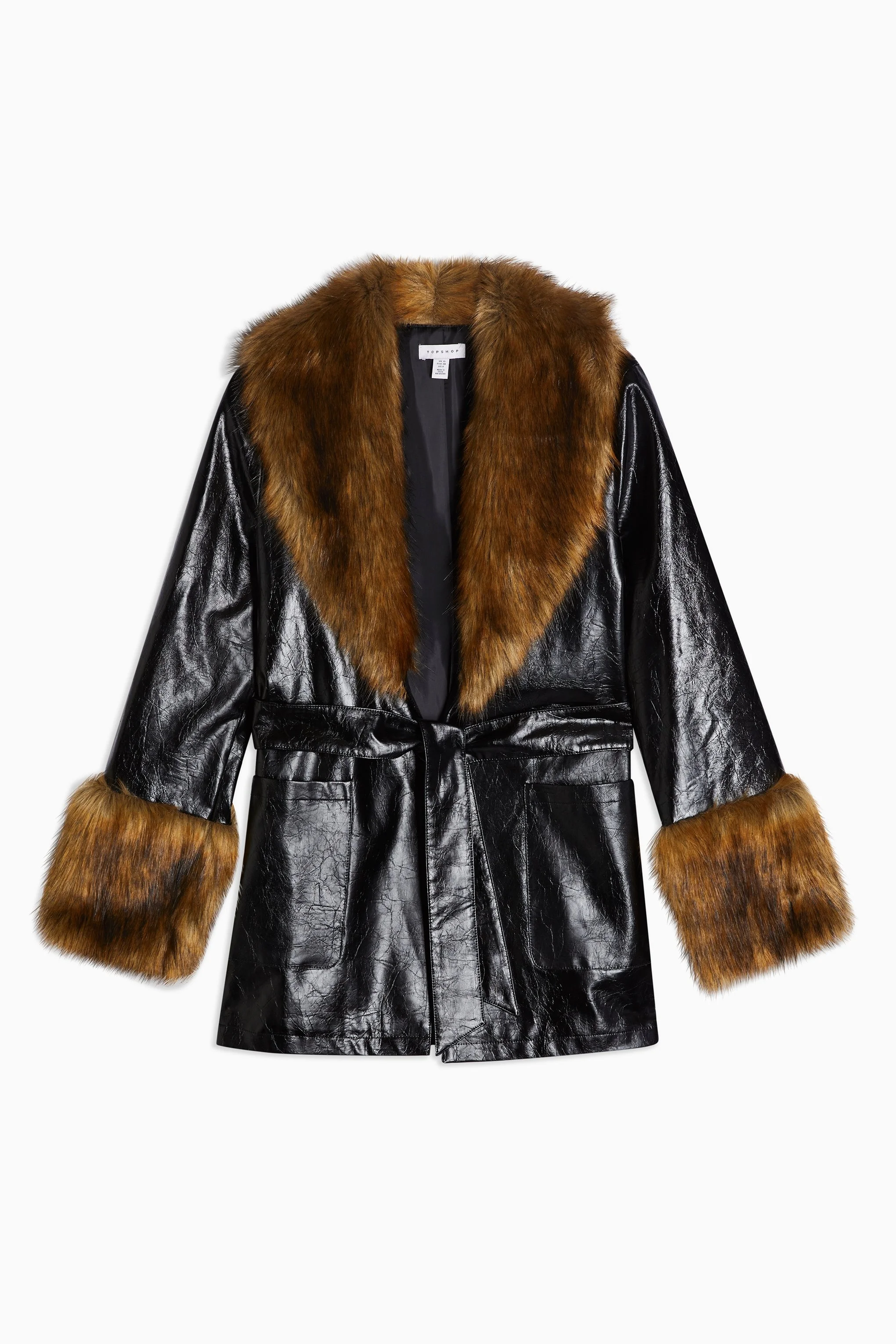 Topshop coat with faux fur trim in black