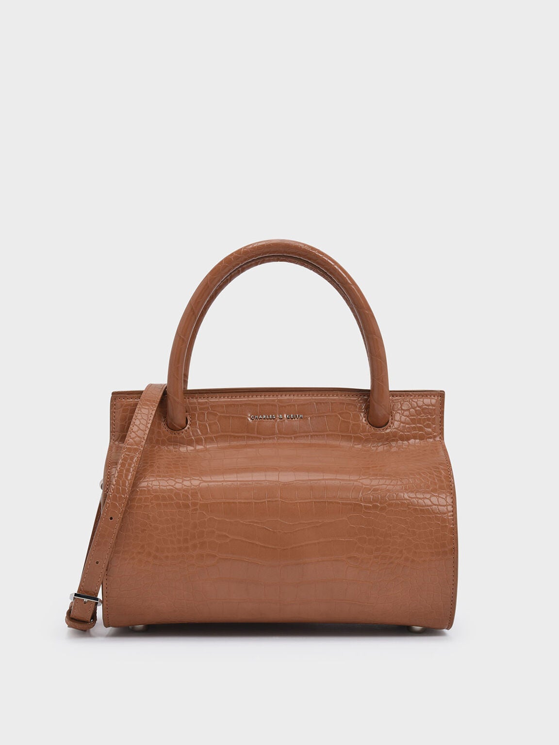 Charles Keith Croc Effect Double Top Handle Structured Bag