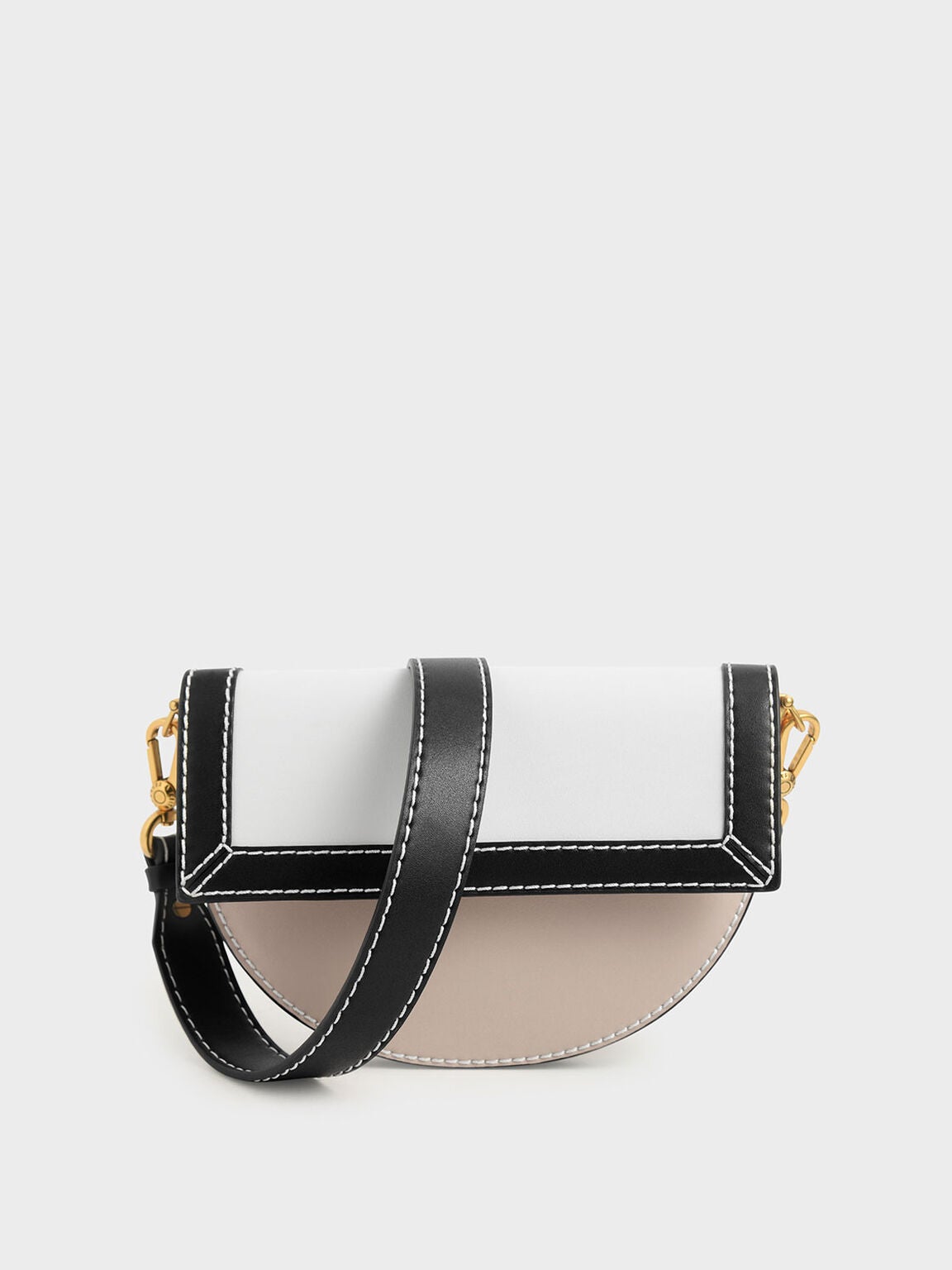 Charles Keith Two Tone Front Flap Semi Circle Crossbody Bag