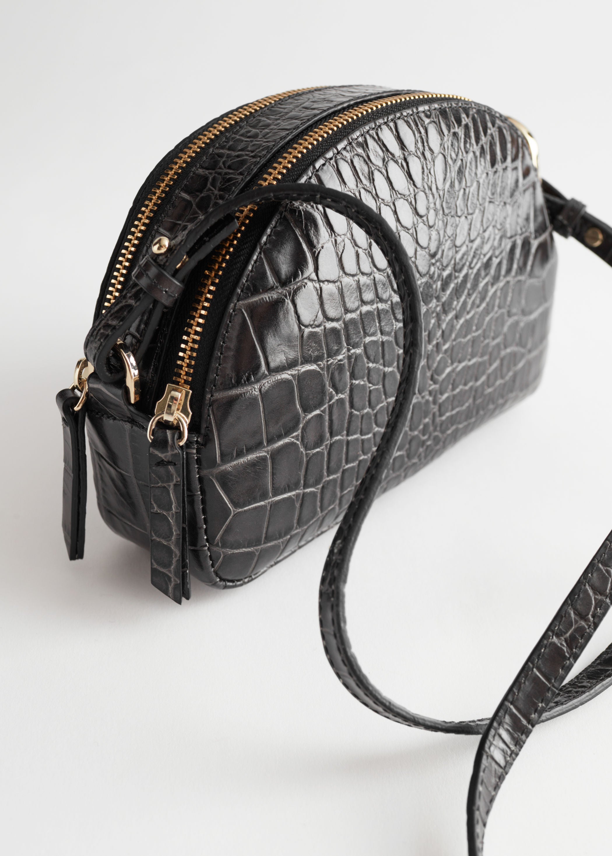 Scui Studios Half Moon Croc Embossed outlet Leather Crossbody Bag in Black - NEW