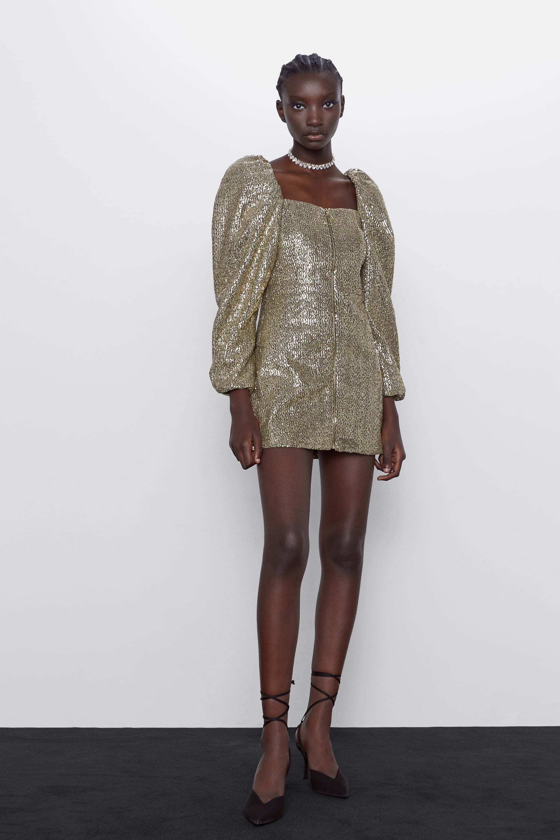 ZARA WOMAN NWT Fw22 Golden Sequin Mini Dress All Sizes Ref: 8351/252 £94.27  - PicClick UK