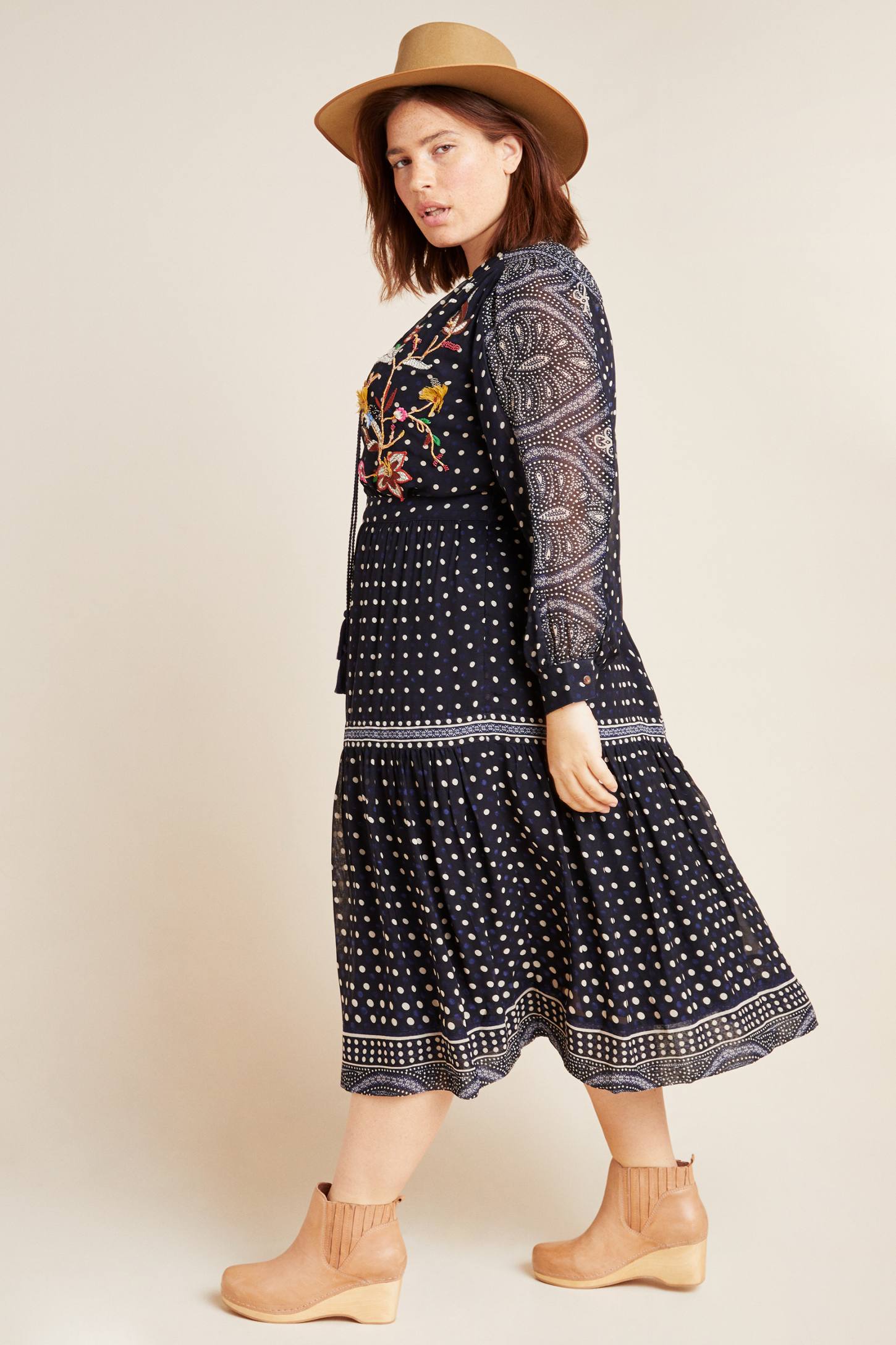 Maeve Cassidy Embroidered Midi Dress