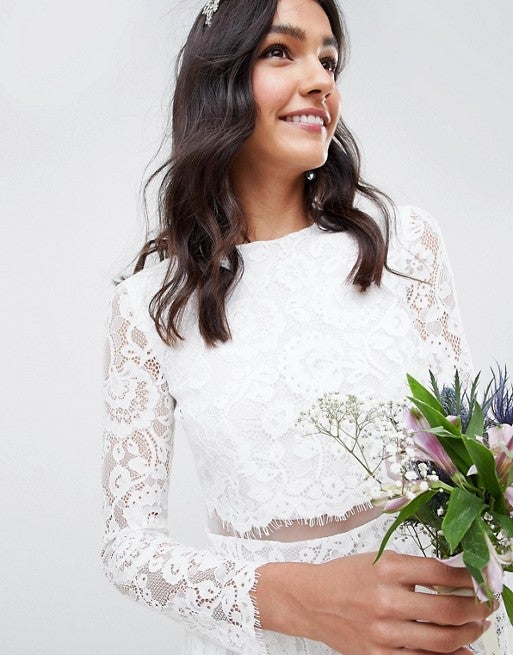 ASOS EDITION ASOS EDITION lace long sleeve crop top maxi wedding