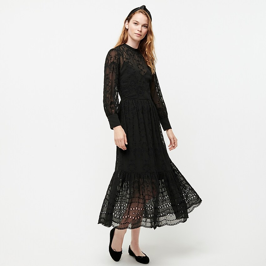 J.Crew + Embroidered Long-Sleeve Midi Dress