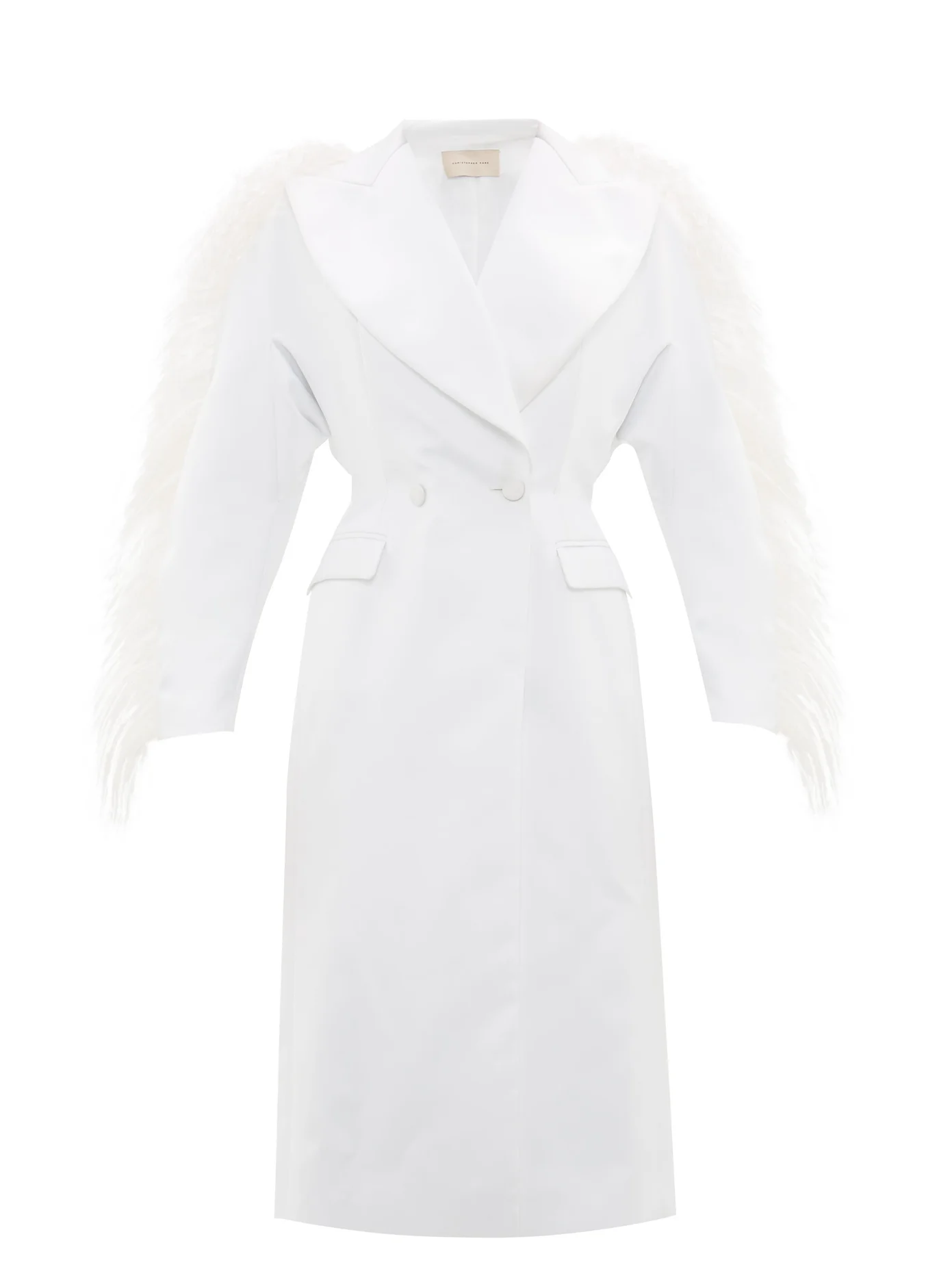 Christopher Kane Feather Trim Double Breasted Duchess Satin Coat