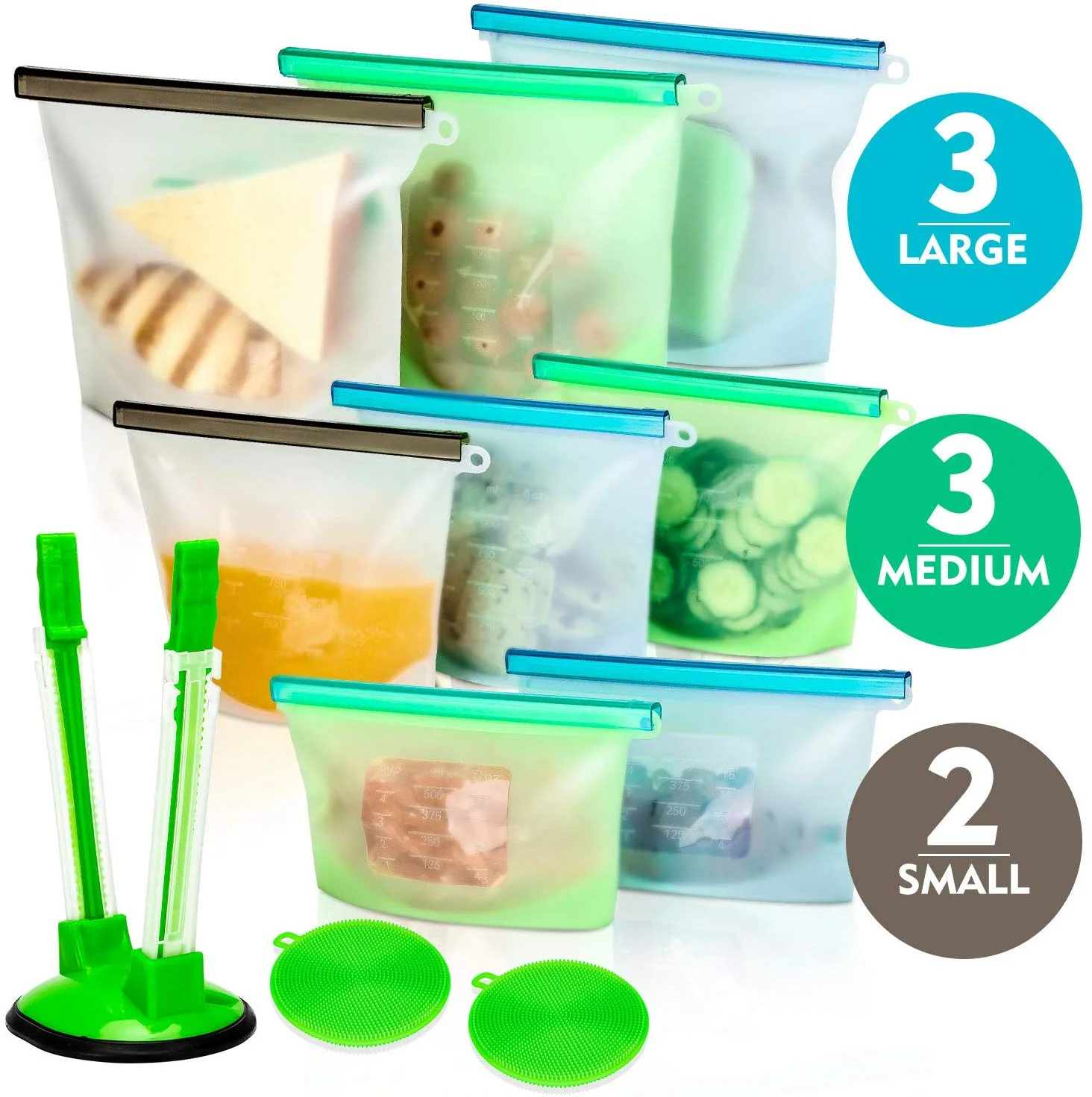 4/8 X 1L/1.5L Reusable Silicone Food Freezer Storage Bag Seal Lock Vacuum  Bags