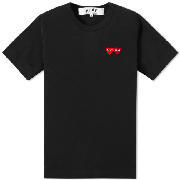 Comme Des Garçons Play + Black & Red Double Hearts T-Shirt