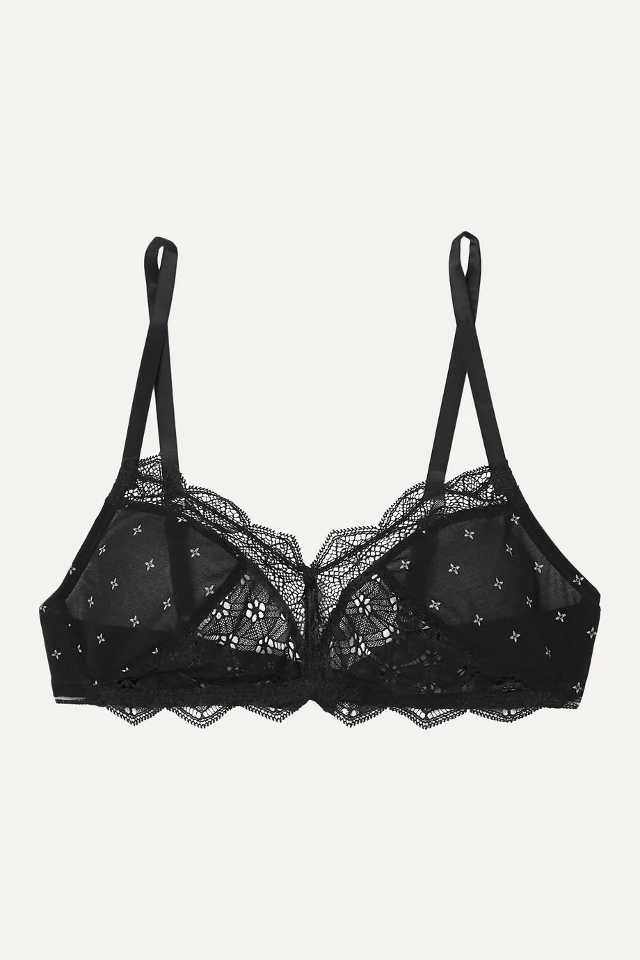 Calvin Klein + Starquilt lace and printed crepe de chine soft-cup bra