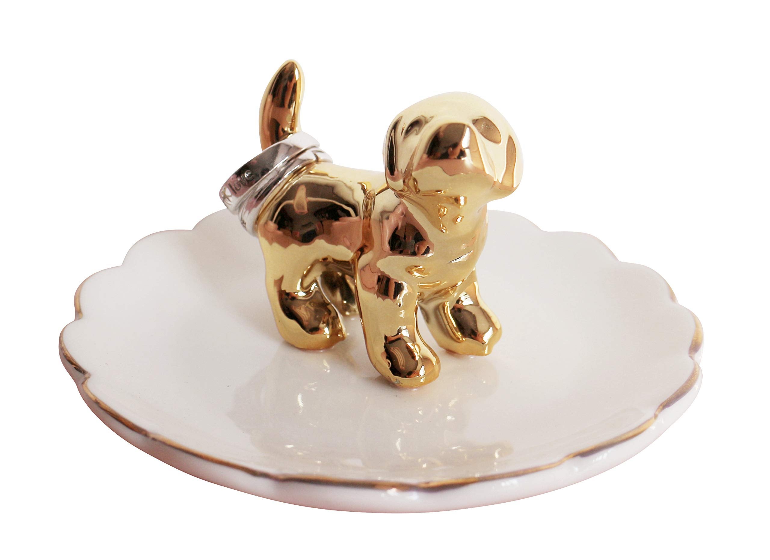 Tahit + Luxury Porcelain Adorable Dog Ring Holder, Ceramic Jewelry Tray