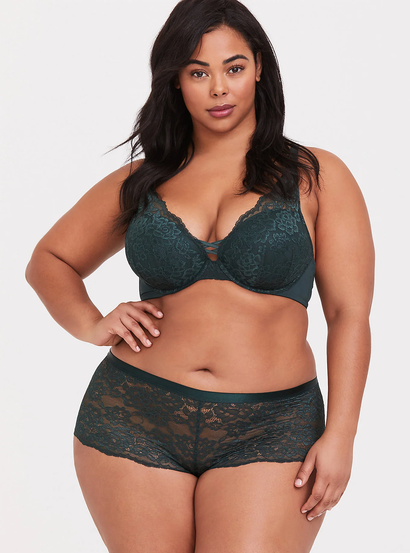 Torrid Curve + Lace Corset Push-Up Plunge Bra and Cheeky Panty