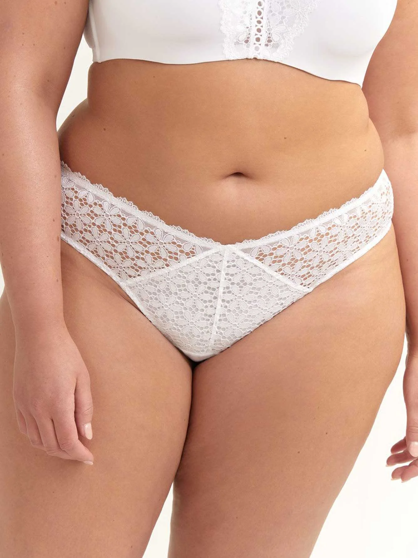 ASHLEY GRAHAM Plus Size Beige pin-striped and lace thong panty X-3X