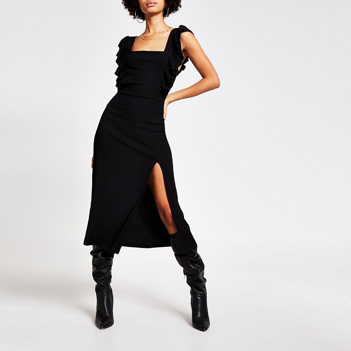 Black frill sleeve clearance dress