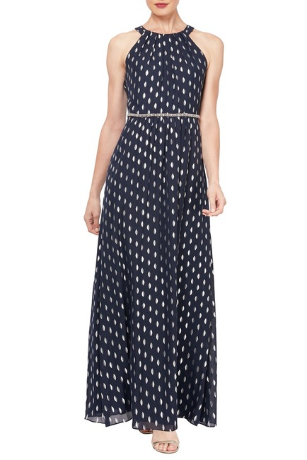 SLNY + Foil Printed Beaded Waist Maxi Dress