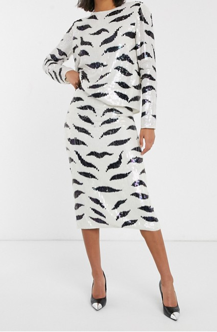 ASOS + Midi Skirt In Animal Sequin