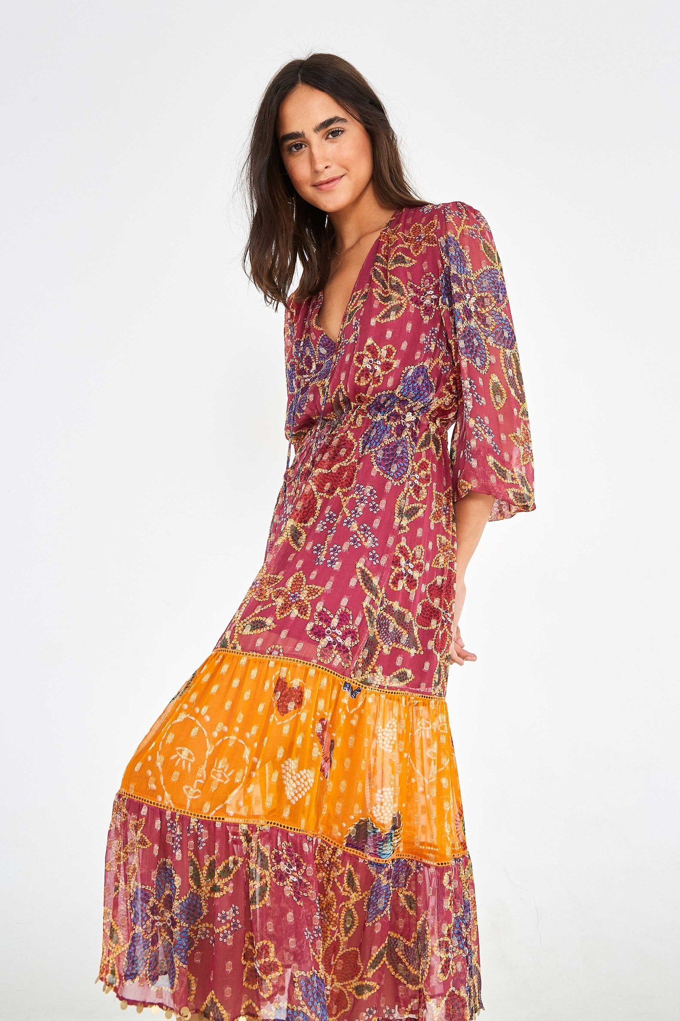 Farm Rio + Floral Sparkle Mixed Print Dress