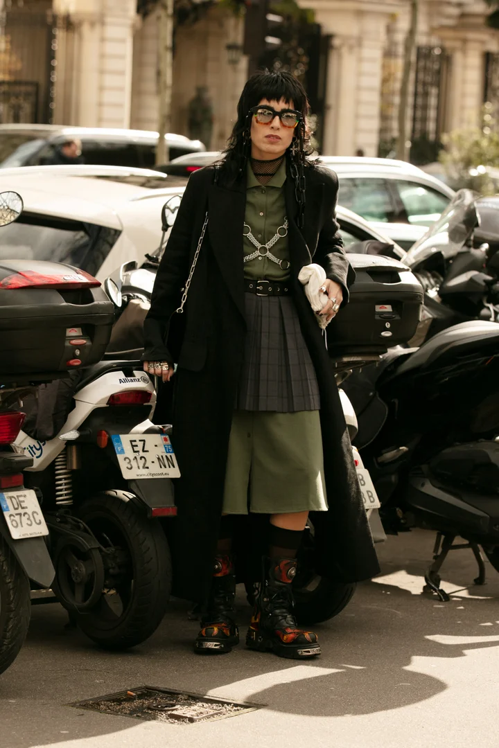 Xenia Adonts is seen wearing laced Dior boots outside Dior on July