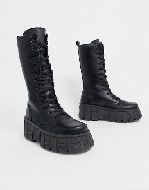 athens 2 chunky high lace up boots in black