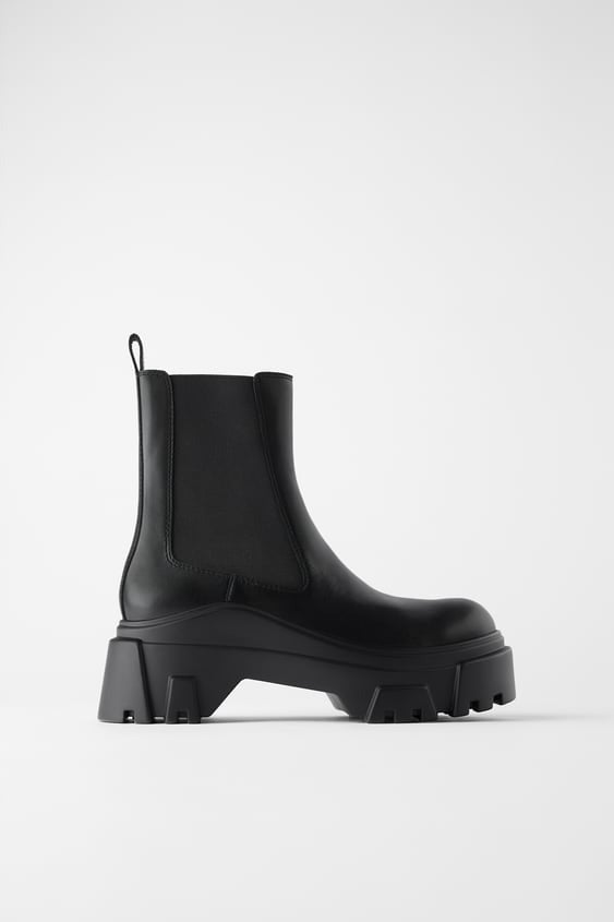 Zara + Track Sole Leather Ankle Boot