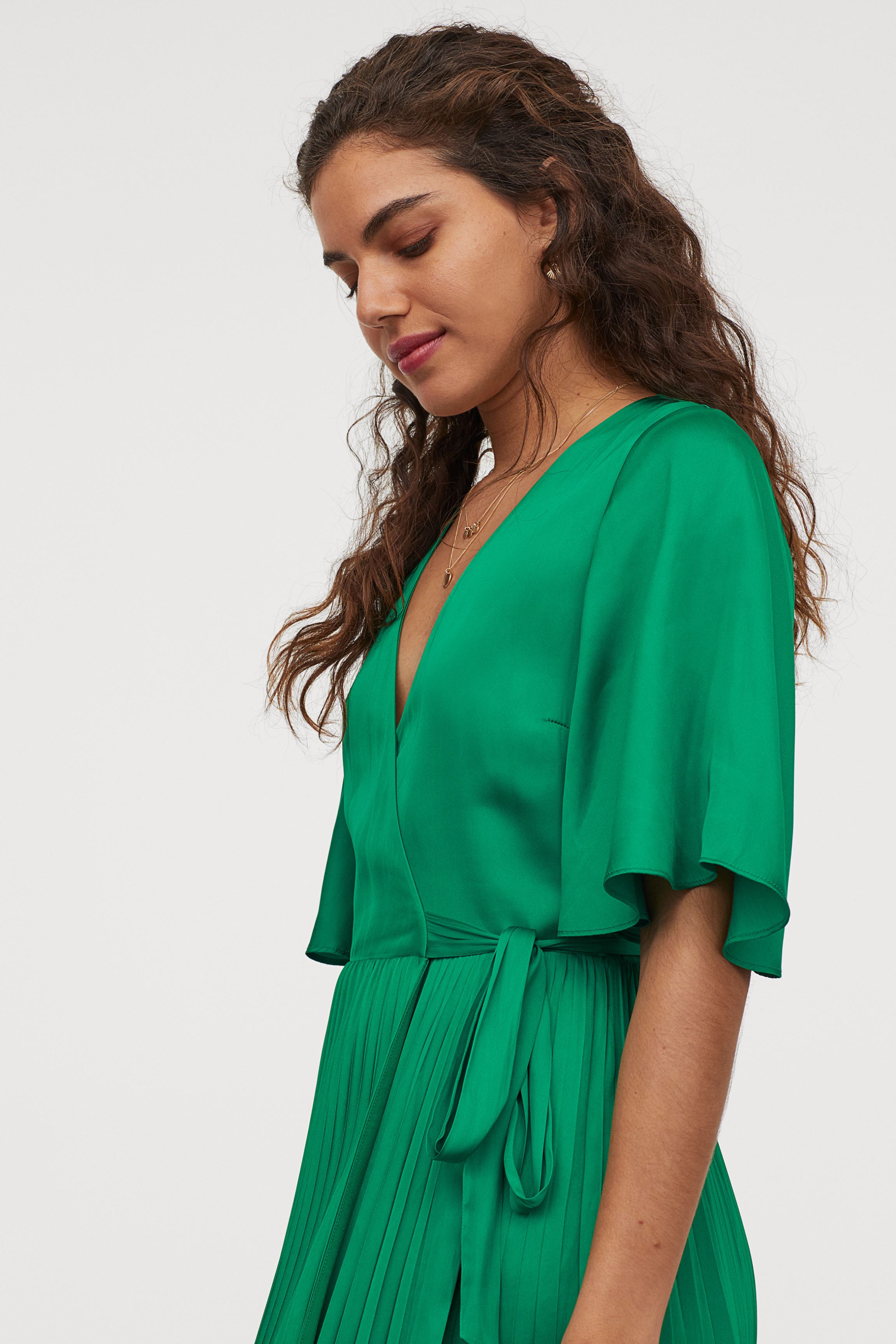 H&m green satin outlet dress