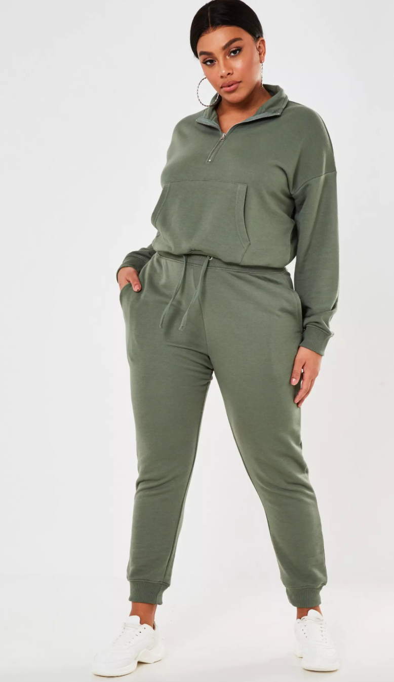 Missguided Khaki Zip Front Sweatshirt And Jogger Set 7964