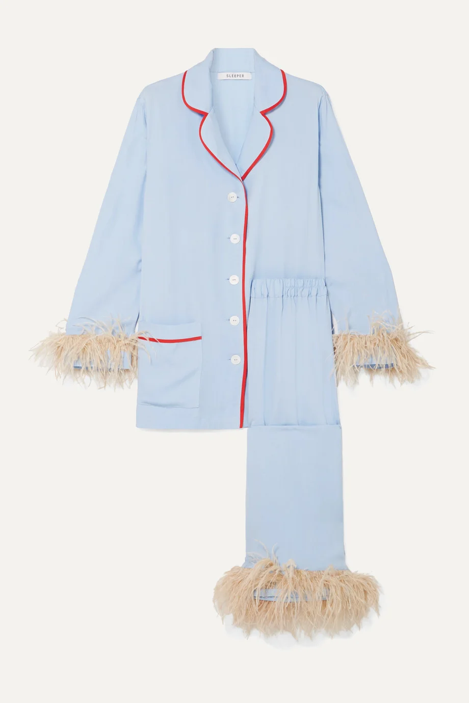 Sleeper + Satin And Feather-Trimmed Crepe De Chine Pajama Set