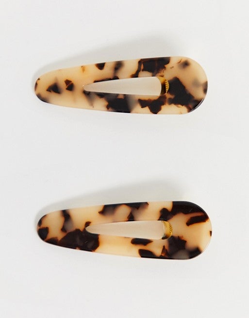 ASOS DESIGN + Pack of 2 Hair Clips Snap Shape in Tortoiseshell