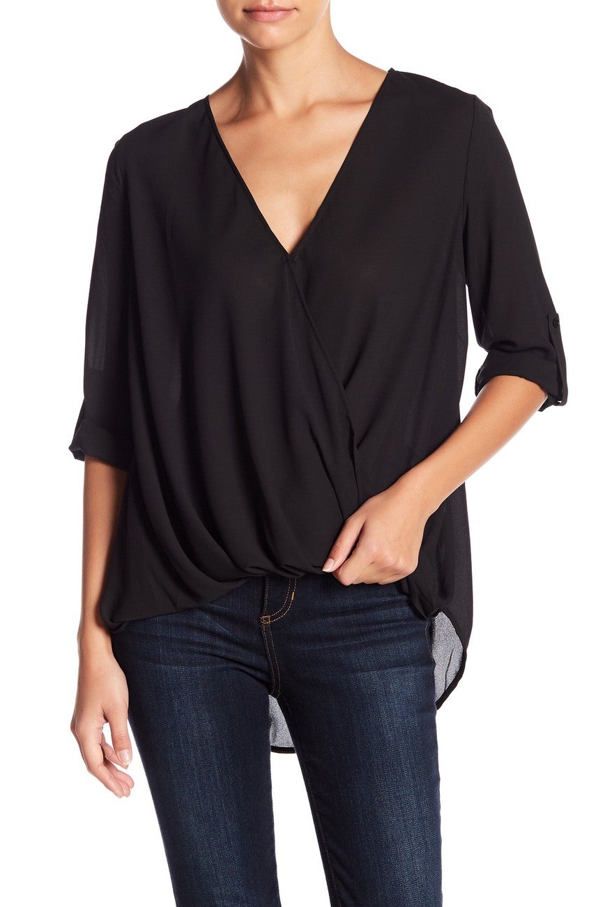 Lush + Surplice Draped High/Low Blouse