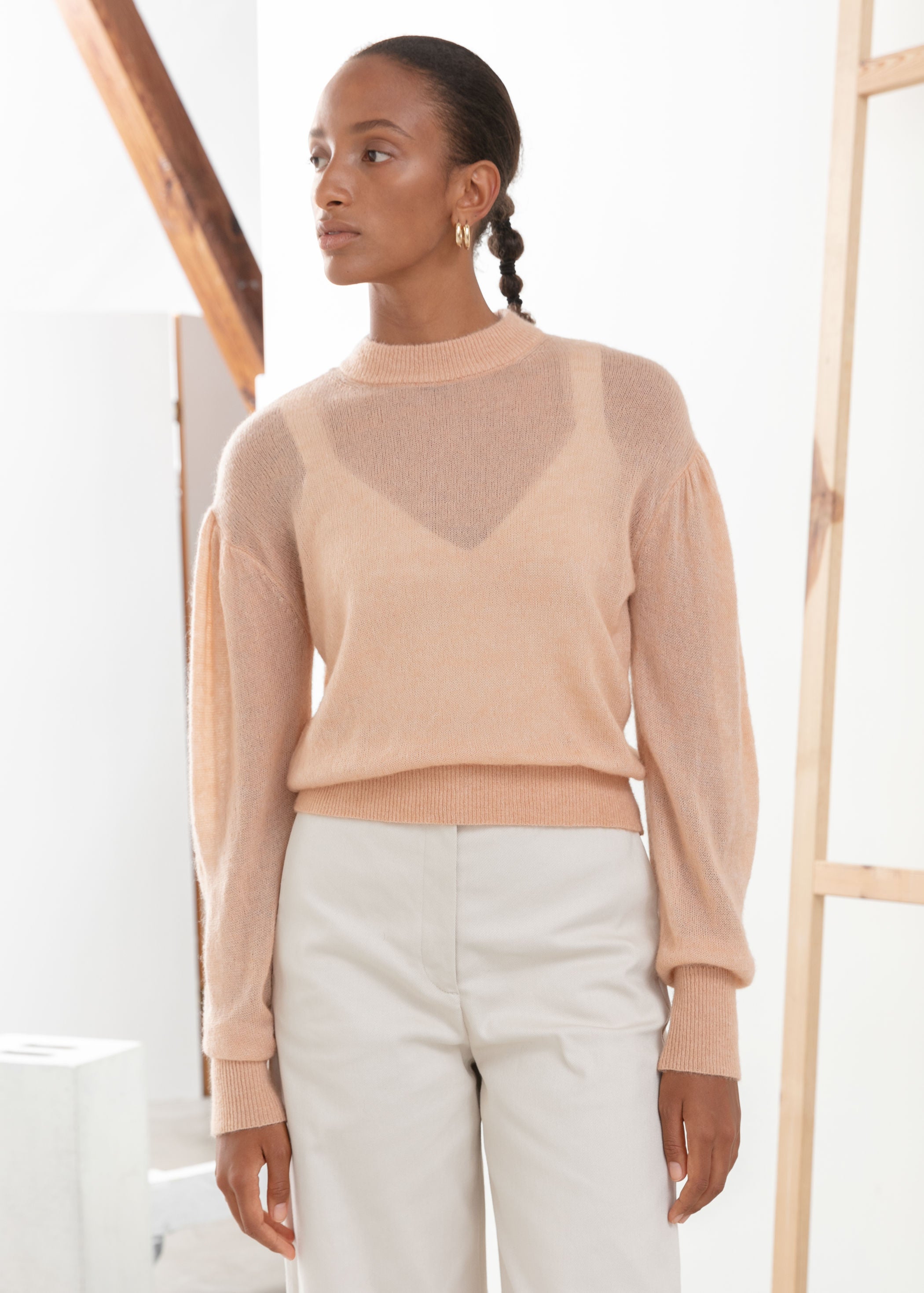 Lofty puff sleeve crew sweater sale