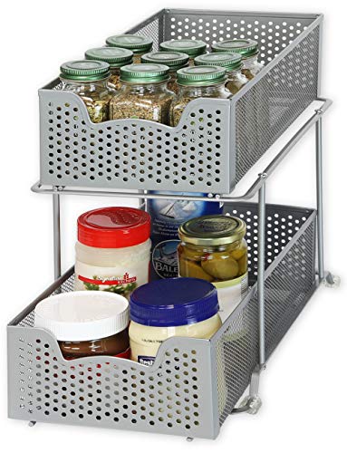 Simple Houseware 2 Tier Sliding Cabinet Basket Organizer Drawer, White