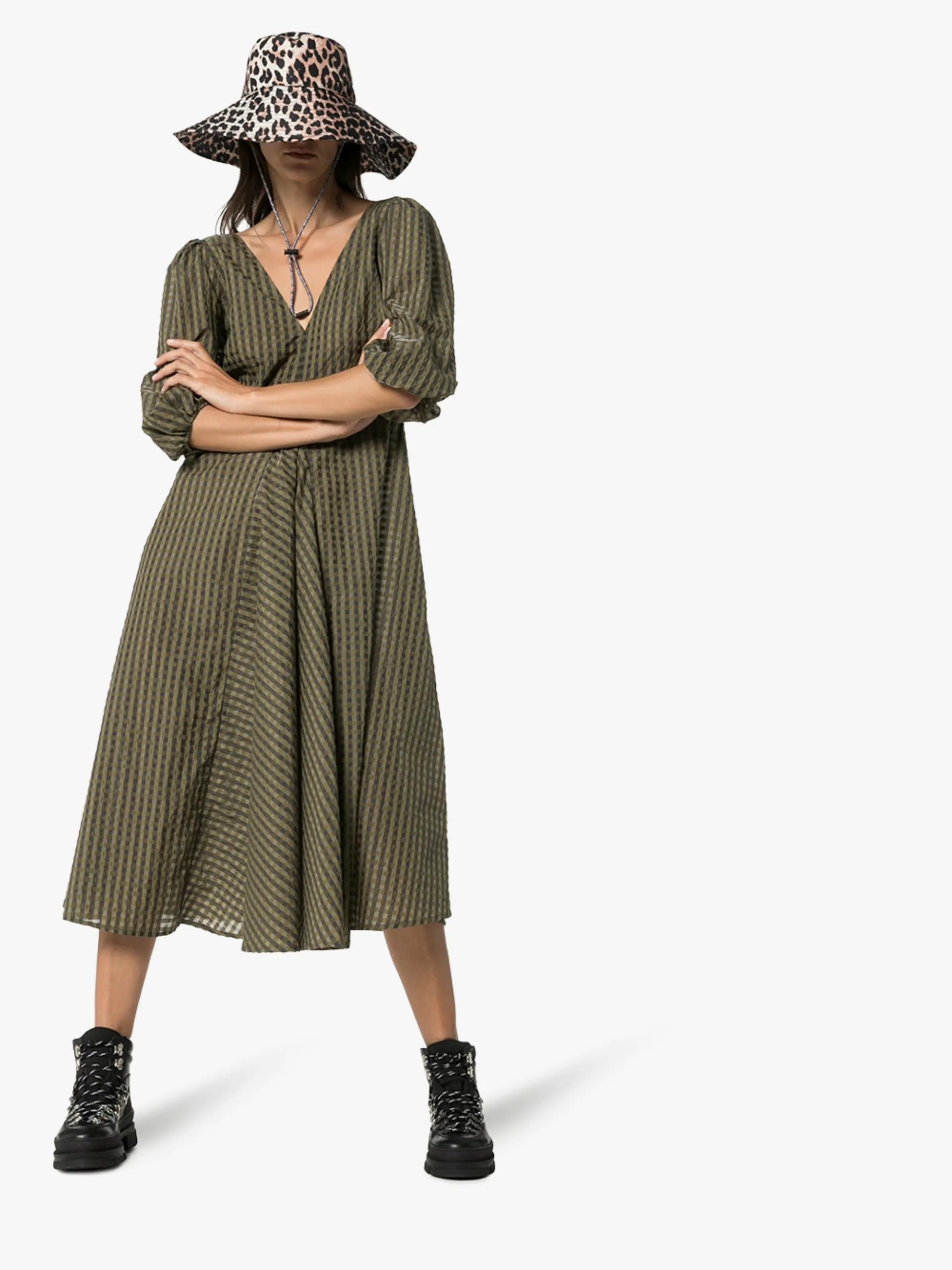 Ganni Ganni Checked Puff Sleeve Dress