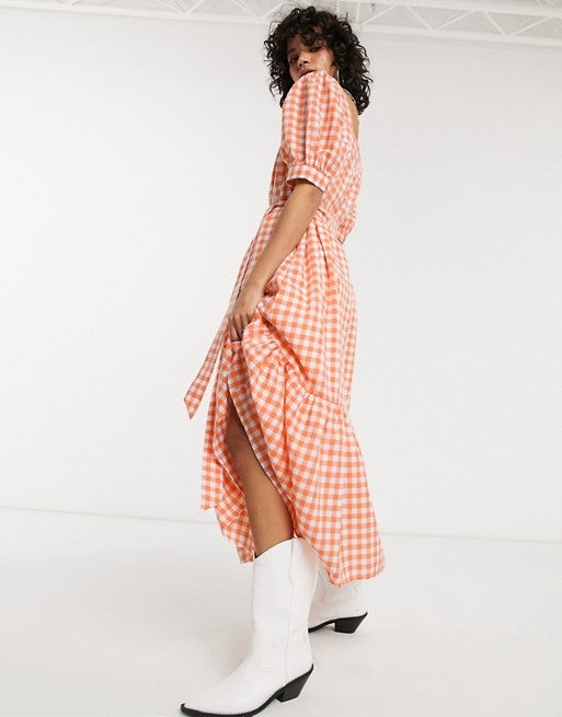 Emory Park Emory Park Maxi Tea Dress With Tie Waist In Gingham