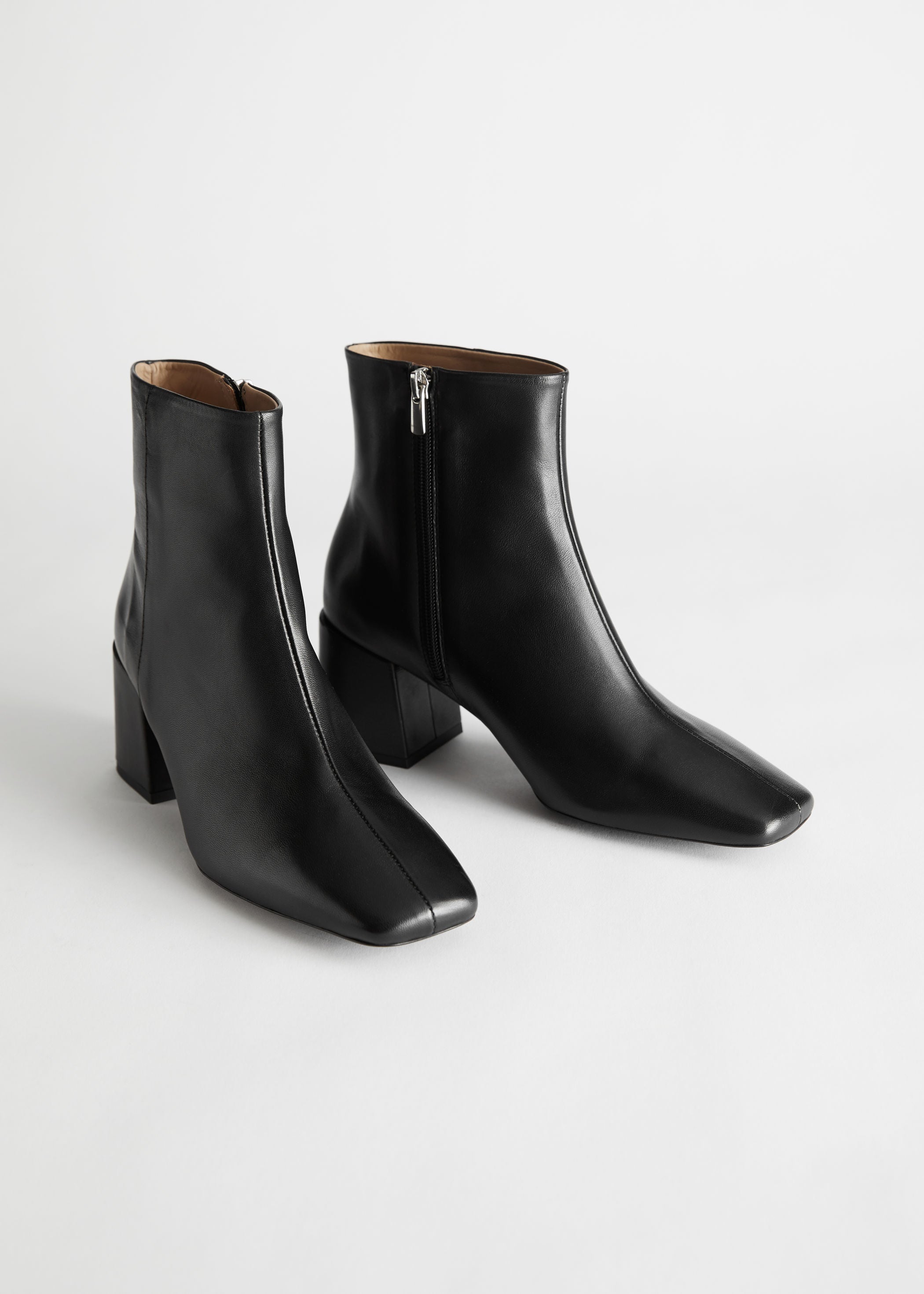 Leather Square Toe Heeled Boots