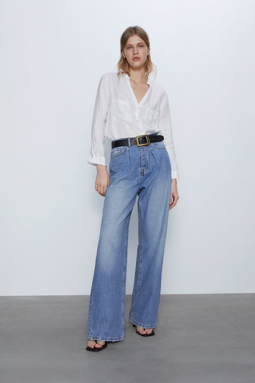 Zara + Linen Blouse With Pocket