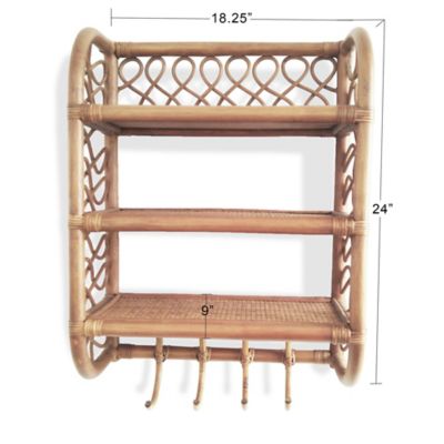 Rattan wall discount shelf with hooks