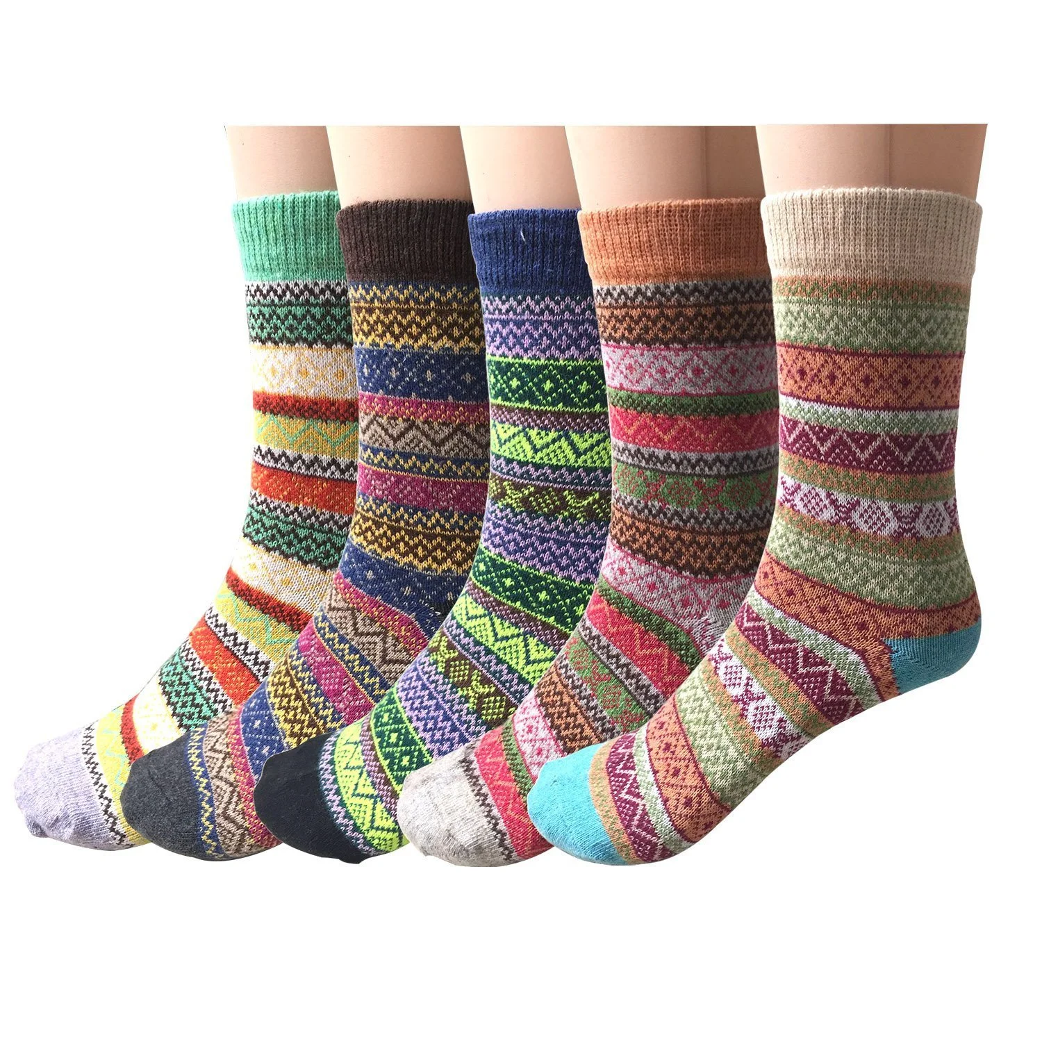 Thermal Winter Women Socks 5 Pairs Wool Warm Knitting Ladies Socks Vintage  Style Soft Cotton Thick Woman Bed Sock Multicoloured