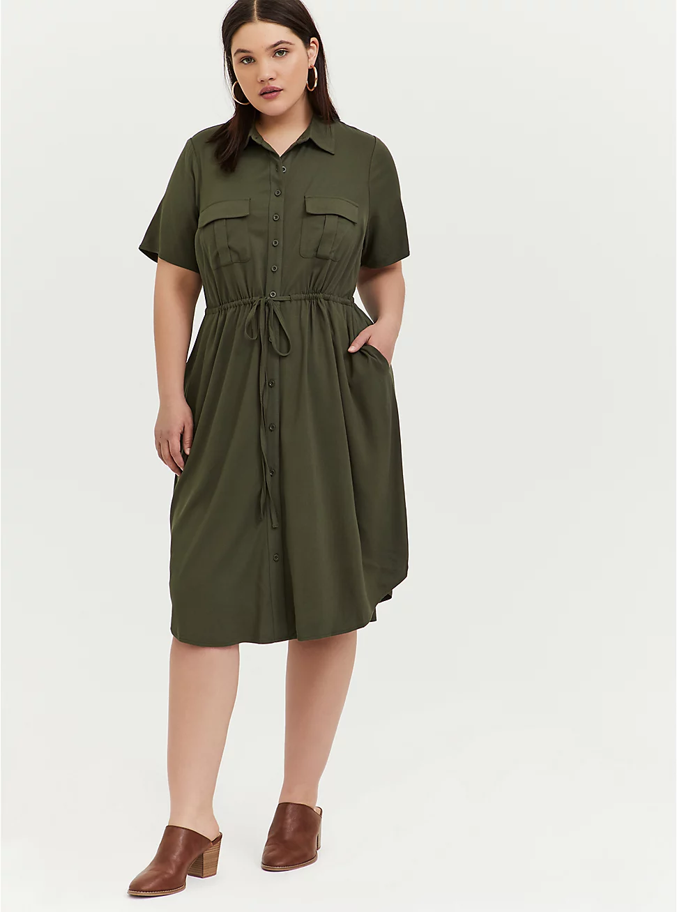 Torrid + Button Front Drawstring Shirt Dress