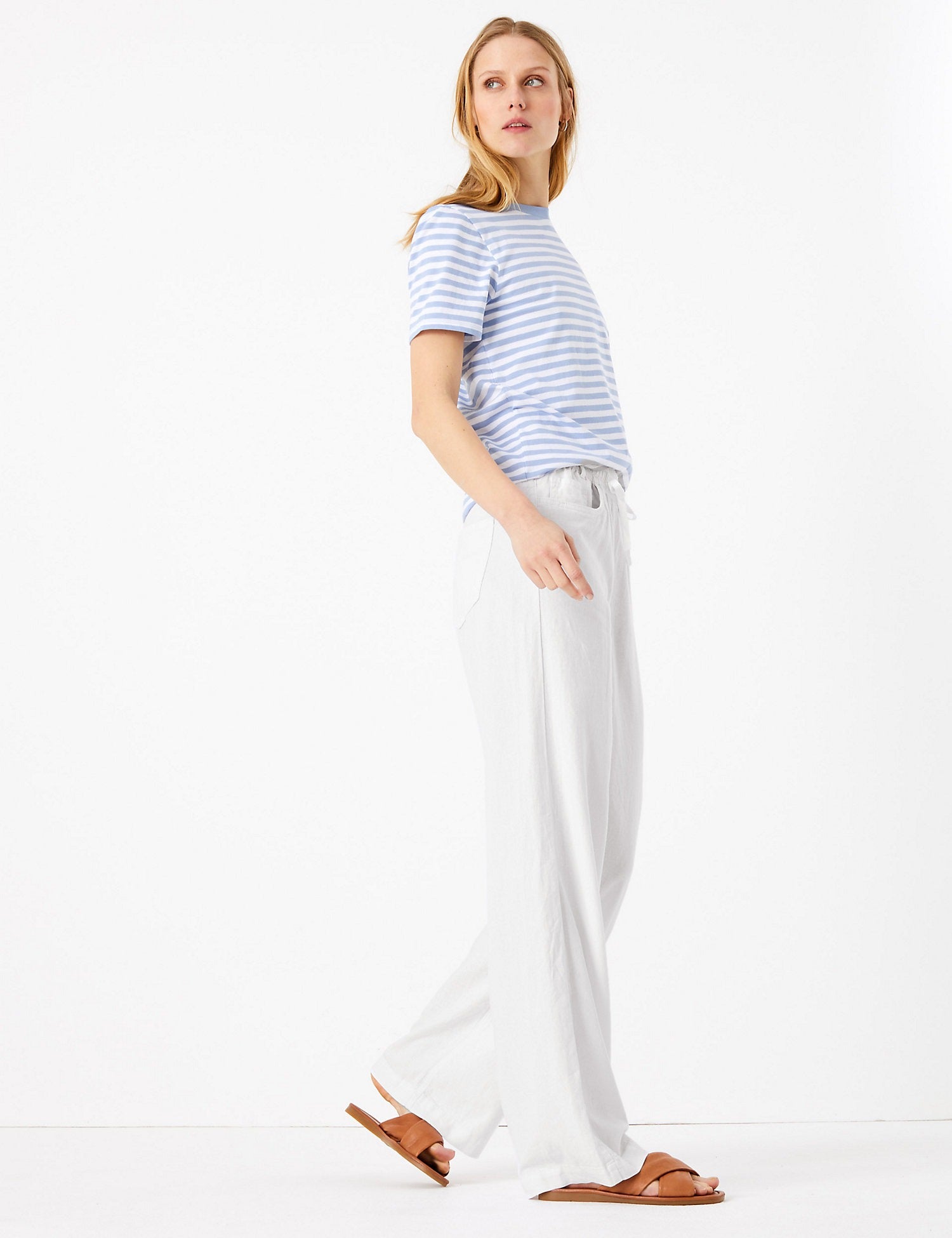 M&S Collection + Linen Rich Wide Leg Trousers