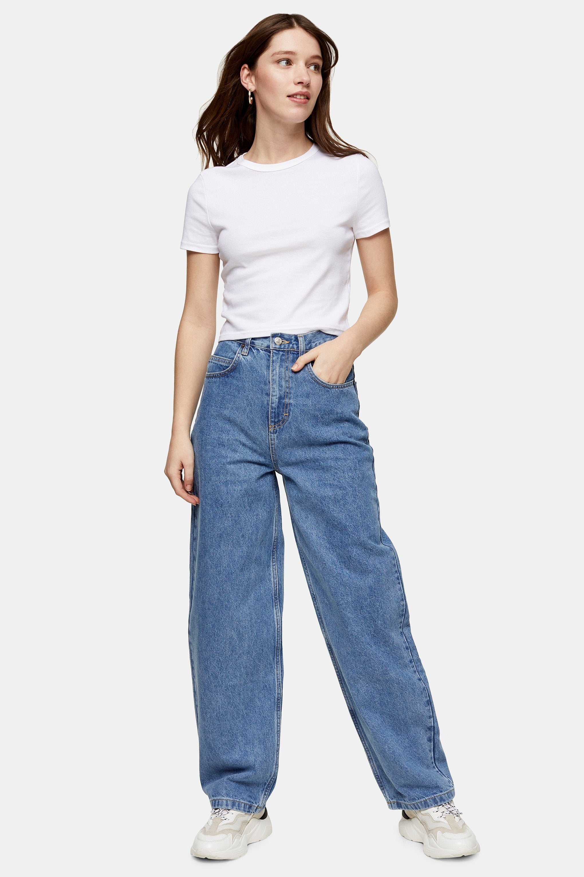 Topshop + Mid Blue Baggy Jeans