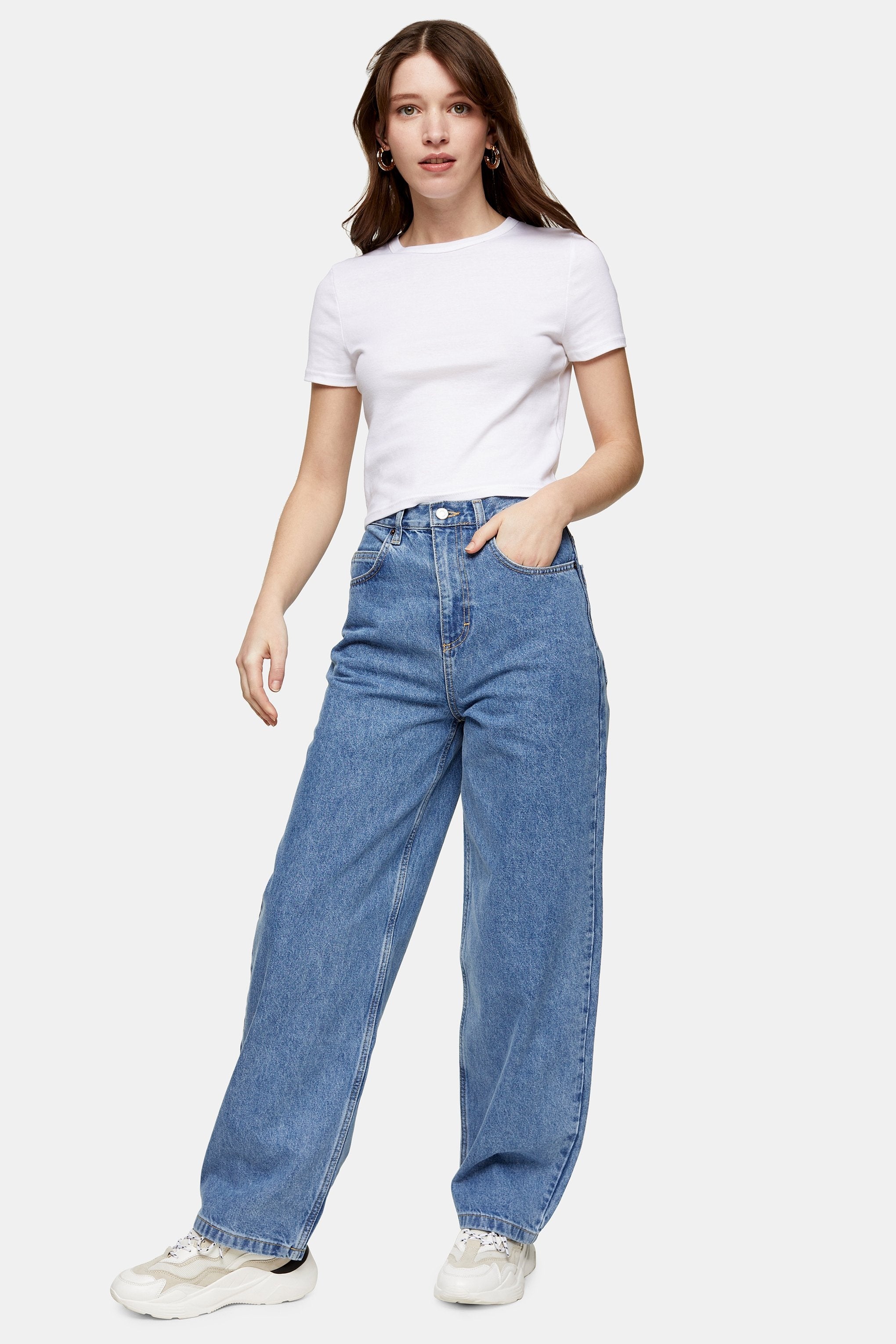 Topshop + Mid Blue Baggy Jeans