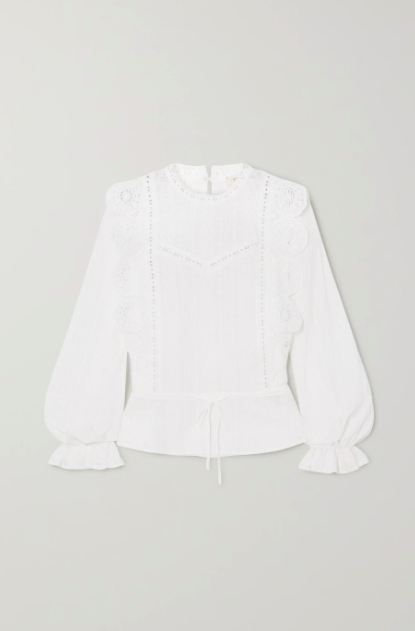 Maje + Crocheted Lace-Trimmed Broderie Anglaise Cotton-Voile Blouse