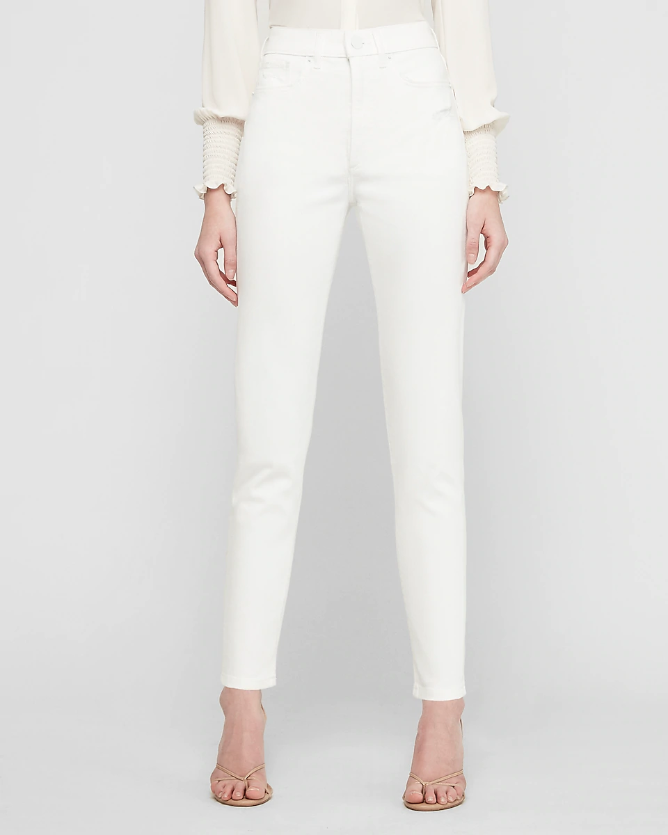 Express + Super High Waisted White Slim Ankle Jeans