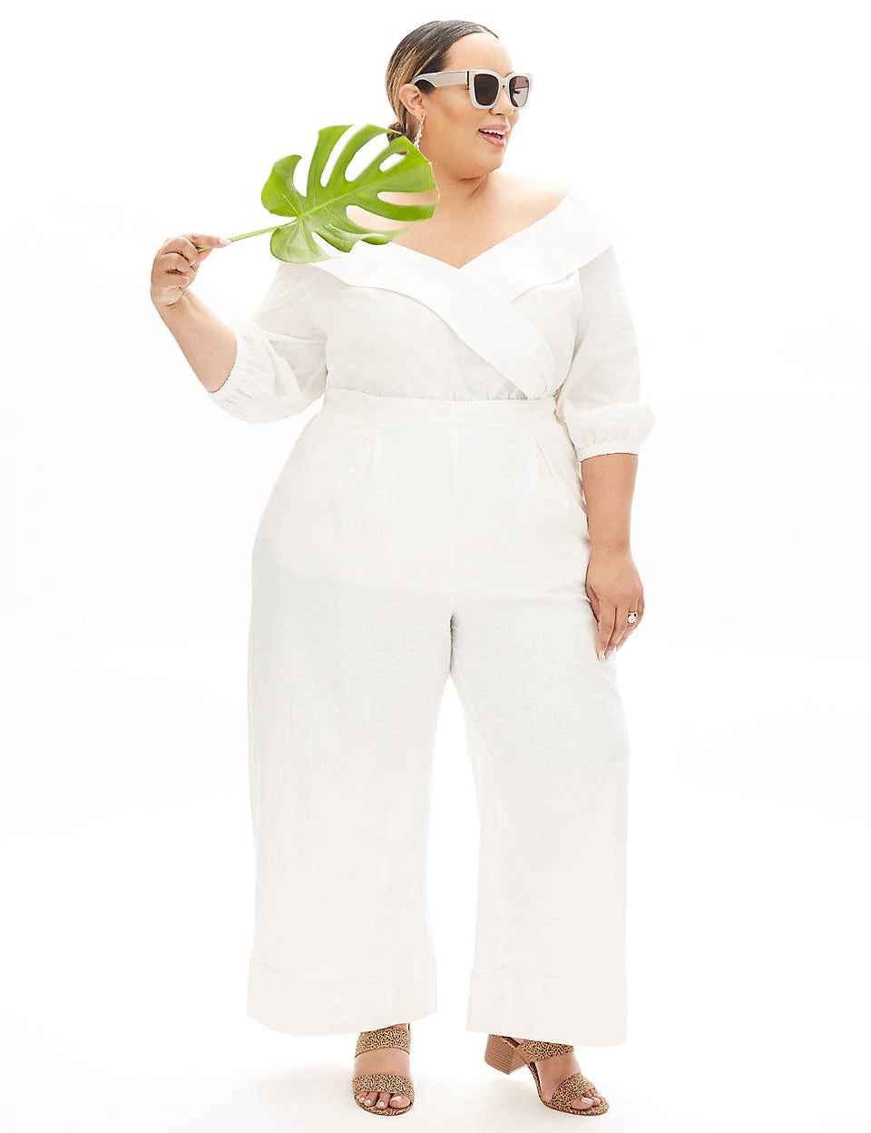 lane bryant white linen pants