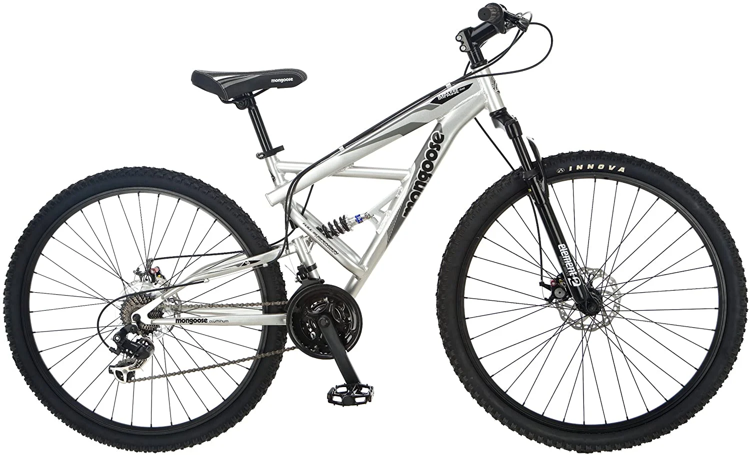 rek hemel Auto Mongoose + Impasse Mountain Bike, 18-inch Frame, 29-inch Wheels with Disc  Brakes