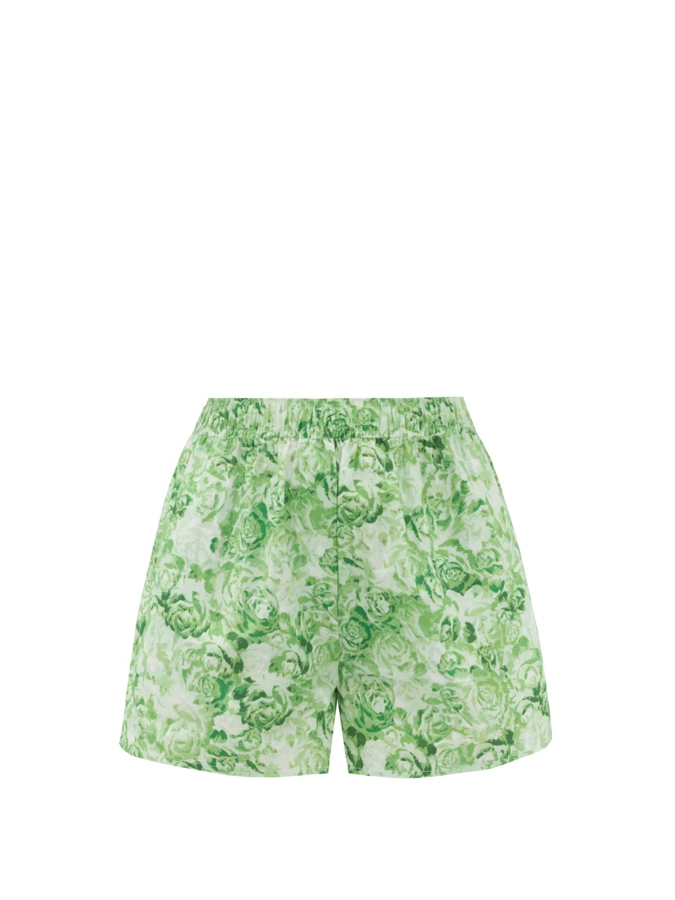 Ganni + High-Rise Rose-Print Cotton-Poplin Shorts