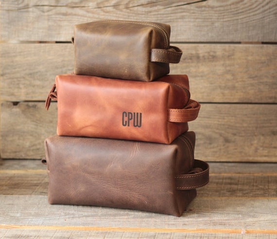 monogrammed leather dopp kit